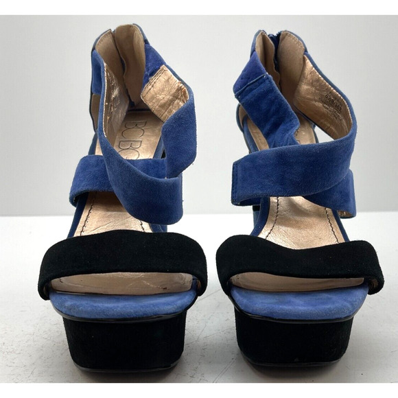 BCBG Cherry 2x Black Blue Paris Suede Platform Heels Size 6 1/2 B / 36 1/2 - Picture 2 of 11